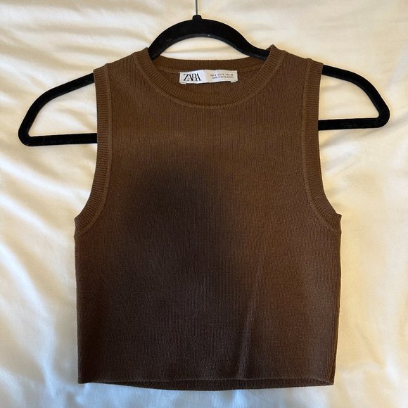 Zara Sweater Ribbed Tank Top in Brown - Picture 1 of 3